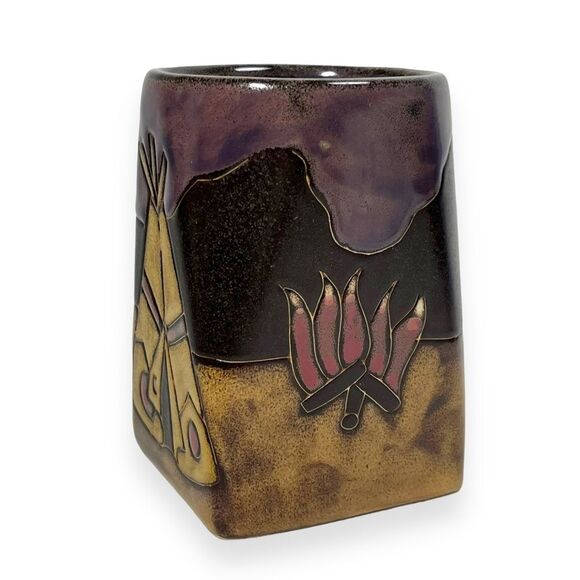 Mara Stoneware Teepee Native American Campfire Design Handcrafted Coffee Tea Mug - Picture 2 of 7
